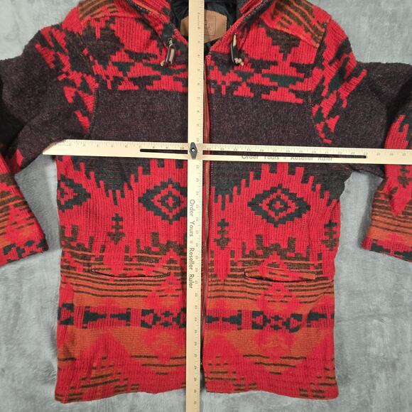Vintage Woolrich Men's Large Red Aztec Southwestern Hooded Wool Chore Coat - Picture 5 of 11